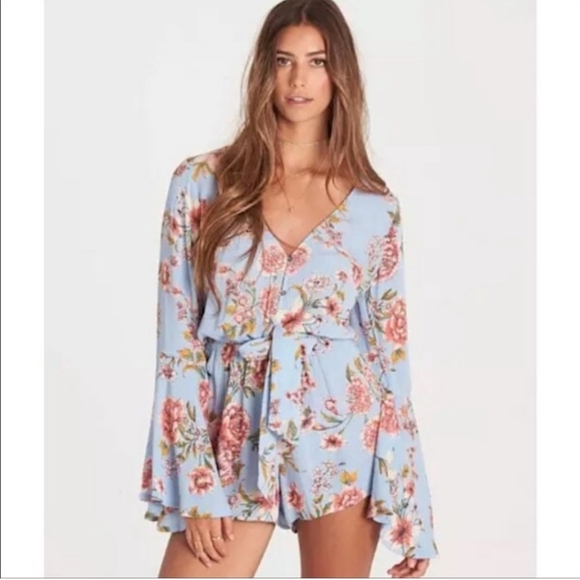 Billabong Pants - Billabong blue floral romper
